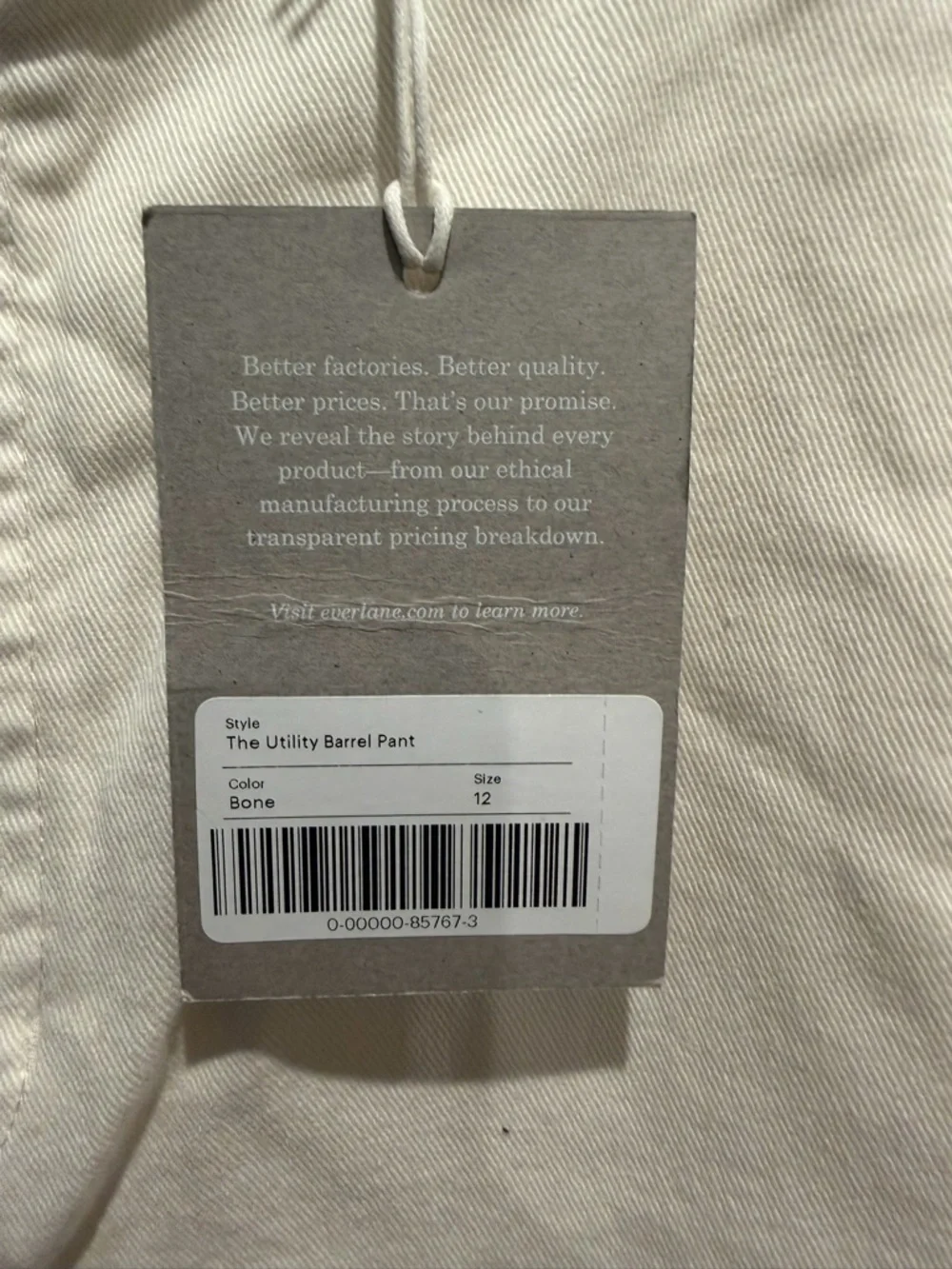 Everlane The Utility Curve Pant Bone Size 12 Regular NWT - Picture 8 of 10